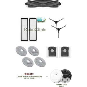 Dreame L10S Plus Robot Süpürge Uyumlu Yedek Toz Torbası, Fırça, Hepa Filtre, Mop Seti-11 Parça