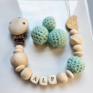 Arabalı Su Yeşili Isimli Bebek Emzik Zinciri Askısı