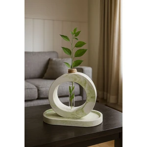 MİNİK ATÖLYE 2'li Vazo Tepsi Set Bohem Taş Tozu Yeşil Mermer Desen