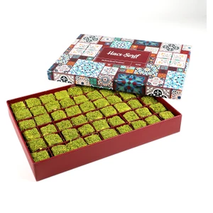 Hacı Şerif İçi Dışı Antep Fıstıklı Çikolatalı Bohça Lokum (Motif Desenli Kutu) 750g