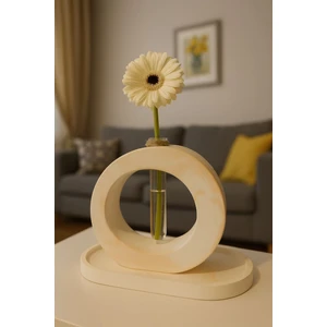 Atölye Beyaz 2'li Vazo Tepsi Set Bohem Taş Tozu Kahverengi Mermer Desen