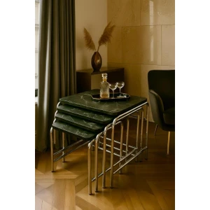 Home Bella Homebella Siyah Mermer 4 'lü Zigon Sehpa 1. Kalite Krom Nikelaj Tse ve  E1 Onaylı Malzeme Salon Mutfak Oda