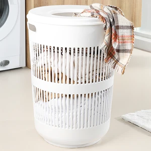 Meleni Home 60 Litre Solara Yuvarlak Kirli Sepeti - Kapak Detaylı Banyo Düzenleyici Sepet Çamaşır Sepeti Beyaz