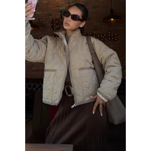 Bej Dik Yaka Kapitone Kadın Mont MG2568