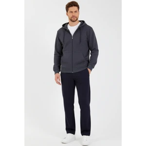 Antrasit Kapüşonlu Regular Fit Hırka Düz Paça Erkek Eşofman Takımı