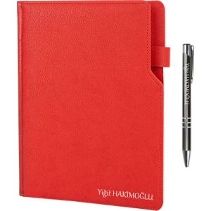 Oranlı Promosyon Kişiye Özel 2026 Ajanda Tarihli Defter Kırmızı 17X24 Kalem Takılabilir Türkiye Haritalı Ajanda Tükenmez Kalem Hediyeli