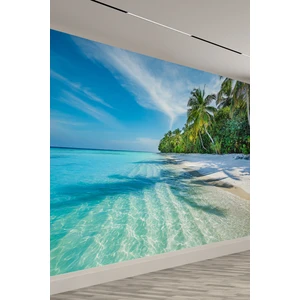 Tropik Deniz ve Palmiye Ağaçları Plaj Manzaralı Duvar Kağıdı