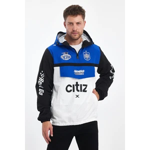 Erkek Baskılı Iki Renk Fermuarlı Motorcu Yağmurluk Su Geçirmez Yarışçı Ceket Baskılı Kolej Mont