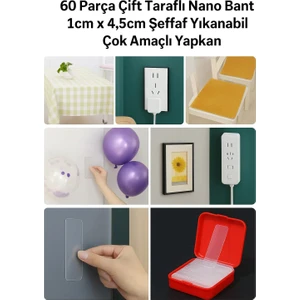 3 Adet - 60 Parça Çok Amaçlı Çift Taraflı Bant 1cm x 4,5cm Şeffaf Yıkanabilir Çok Amaçlı Yapışkan
