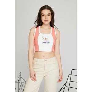 Black Level Kadın Deri Crop Ribana Kaşkorse Likralı Deri Garnili Baskılı Crop Büstiyer Deri Üzeri Baskılı Crop