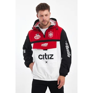 Erkek Baskılı Iki Renk Fermuarlı Motorcu Yağmurluk Su Geçirmez Yarışçı Ceket Baskılı Kolej Mont