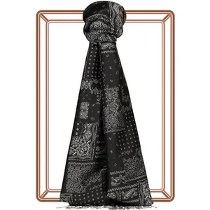 Ipekevi Desenli Ipek Şal - Patchwork Desenli - Siyah