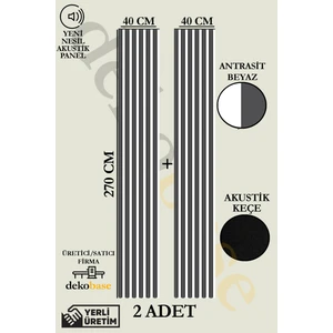 Antrasit-Beyaz (2 Adet) 40x270 cm Yeni Nesil Akustik Ahşap Duvar Paneli