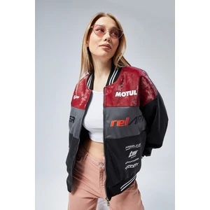 Kadın Oversize Baskılı Motorcu Yarışçı Montu Kolej Ceketi