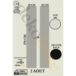 Açık Gri (2 Adet) 40x270 cm Yeni Nesil Akustik Ahşap Duvar Paneli