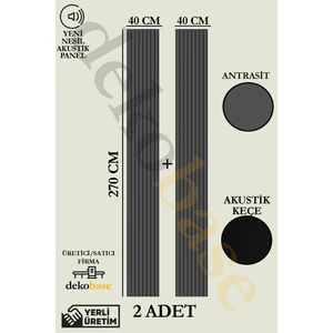 Antrasit (2 Adet) 40x270 cm Yeni Nesil Akustik Ahşap Duvar Paneli