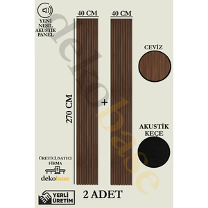 Ceviz (2 Adet) 40x270 cm Yeni Nesil Akustik Ahşap Duvar Paneli