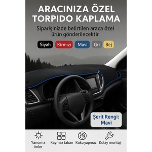 Kia Cerato 2004-2008 - 3D Torpido Koruma Kılıfı - Ön Göğüs Kaplama - Mavi Şerit Trobus Cerato