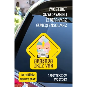 Alışveriş Kurdu Arabada Ikiz Bebek Var Araba-Motosiklet Cam Etiket Sticker - Erkek ve Kız