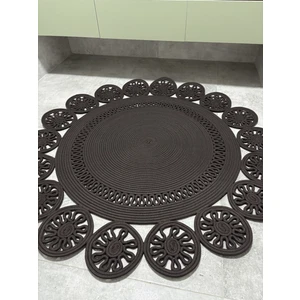 Buganvilla Antrasit Hasır Kordon Halat Jüt Çiçek Desenli El Dokuma Antre Yatak Odası Kilim Paspas