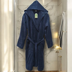 MySoft Home Kadife Kapüşonlu Bornoz %100 Pamuk