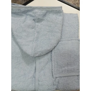 Erkek Çocuk Bornozu, Mavi-Beyaz, Pamuklu, Ayı Desenli