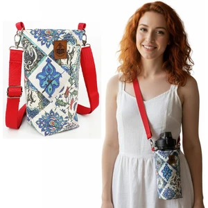 2 Litrelik Çini Desenli Matara Termos Kılıfı - Kırmızı Askılı