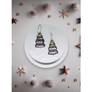 Arya Planet Muffyclay Özel Tasarım, Polimer Kil Halka Simli Çam Ağacı Küpe - Yılbaşı Özel Tasarım