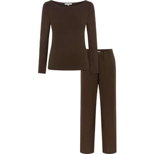Bambu Uzun Kollu Pijama Takımı / Kahverengi