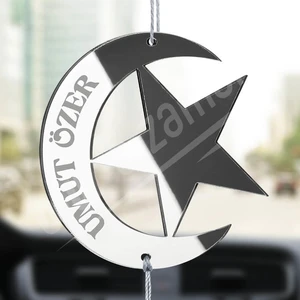 Olur O Zaman Kişiye Özel (Anahtarlıklı) Ay Yıldız Pleksi Araba Dikiz Aynası Süsü