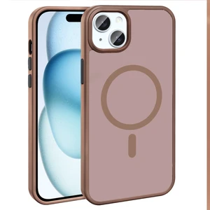 Nova Global iPhone 15 Plus Kılıf M-Safe Şarj Özellikli Mat Arka Yüzey Nvg Sio Kapak - Kahverengi