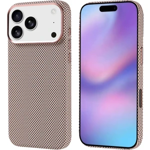 iPhone 17 Pro Max Kılıf M-Safe Şarj Özellikli Karbon Fiber Görünümlü Otnv Nekst Kapak - Gold