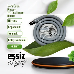 Düz Duvar Sabitlemeli Taharet Hortumu Plastik Kelepçeli 100 cm Gri