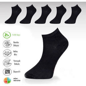 Lion Monroe Bambu Erkek Patik Düz Siyah Çorap Dikişsiz Premium 5’li Paket