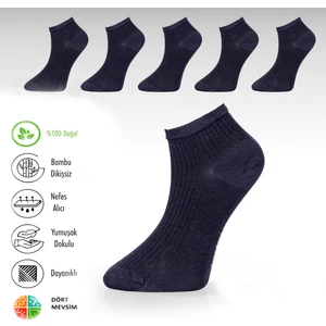 Lion Monroe Premium Elit Seri Parfümlü Bambu Erkek Düz Patik Çorap 5 Çift Dikişsiz Rahatlık ve Lüks Konfor LACİVERT
