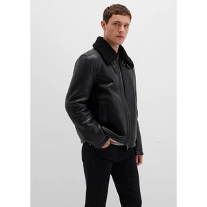 Suni Kürk Detaylı Siyah Suni Deri Ceket 0110670-71379