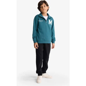 Erkek Çocuk 2'li Takım Yarım Fermuarlı Baskılı Sweatshirt Eşofman Altı F7088A825WN