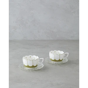 English Home Purepetal New Bone China 4 Parça 2 Kişilik Cam Tabaklı Kahve Fincan Takımı 80 ml Yeşil