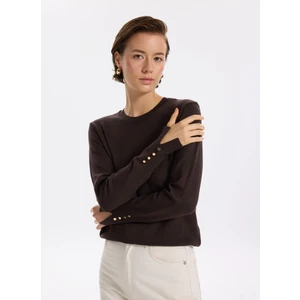 Bisiklet Yaka Basic Düz Koyu Kahve Kazak Kadın Pagosa