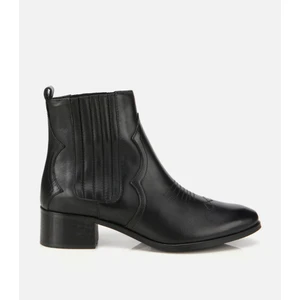 Kadın Deri Siyah İşlemeli Western Düz Bot