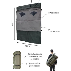Med Online Çift Kişilik Uyku Tulumu Haki Çift Taraflı Su Geçirmez 180 gr POLAR/220 gr Elyaf Kamp(-15/-25)