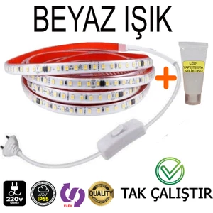 Elektroled Market 220V Şerit LED  Tak Çalıştır Anahtarlı (BEYAZ IŞIK) 4 METRE  (Yüksek Lümen)