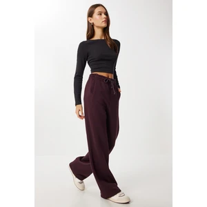 Happiness İstanbul Nervürlü Şardonlu Örme Eşofman Altı LUB0289 Mürdüm