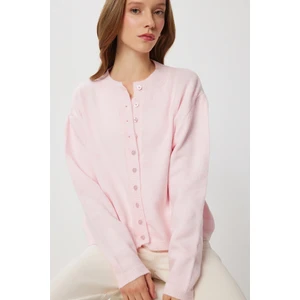 Happiness İstanbul Düğmeli Yün Efektli Triko Hırka LBP0027 Pembe