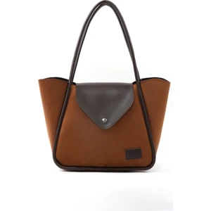 Süet Taba/kahverengi SHK249 Suni Deri, Çıtçıtlı Tek Bölmeli, Büyük Boy El, Kol ve Omuz Çantası