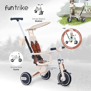 6in1 Funtrike Bej 3 Tekerlekli Bebek Bisikleti |ebeveyn Kontrollü, Katlanabilir ve Denge Modlu
