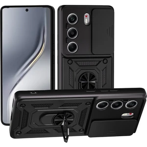 Maks Technology Tecno Camon 40 4g Kılıf Magnetik Standlı Kamera Korumalı Maks Sürgülü Vega Kapak - Siyah