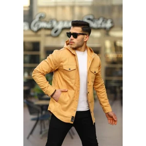 Açık Hardal Renk Kapüşonlu Kot Ceket