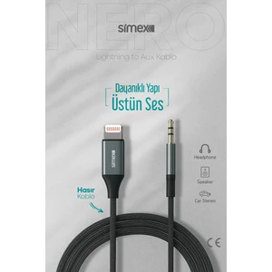 Iphone Lightning To 3.5mm Kumaş Aux Ses Kablosu Stereo Destekli 1.1m Nero
