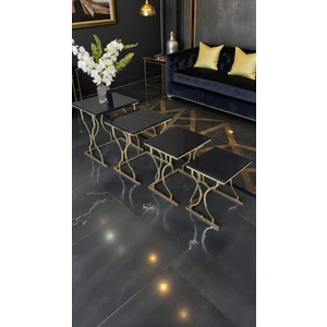 Arden Elite 4'lü Kare Zigon Sehpa Seti –gold(Altın) Renk Ayak - Siyah Mermer Desen Mdf